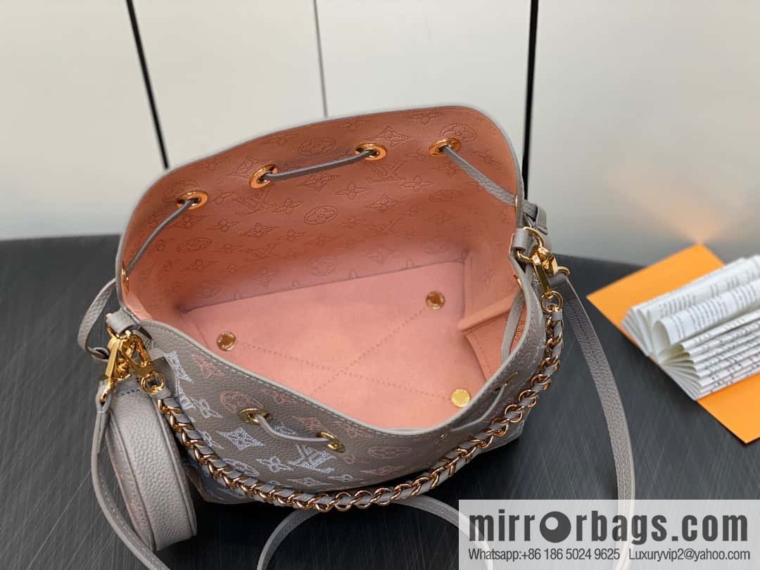 [Original single boutique] M23388 light gray, full leather bucket bag series BELLA handbag, gray/gradual change (cut-out)