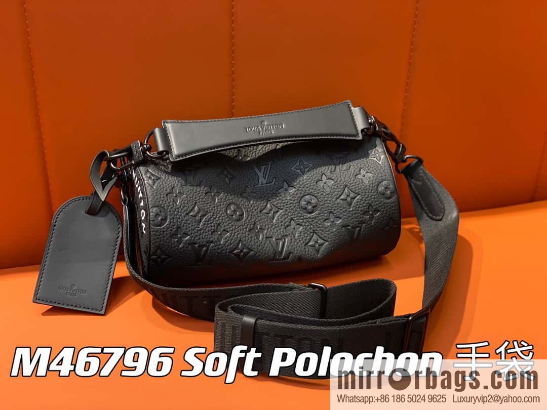 [Original single boutique] M46796 full leather black cylinder bag men's bag series Soft Polochon small handbag