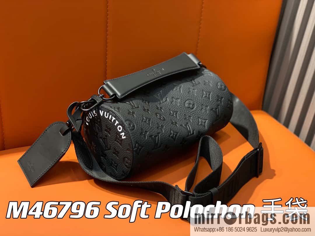 [Original single boutique] M46796 full leather black cylinder bag men's bag series Soft Polochon small handbag