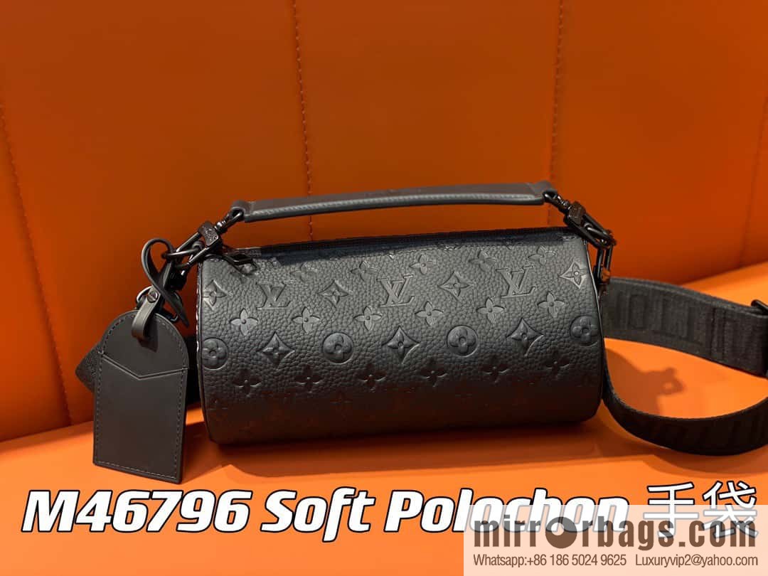 [Original single boutique] M46796 full leather black cylinder bag men's bag series Soft Polochon small handbag