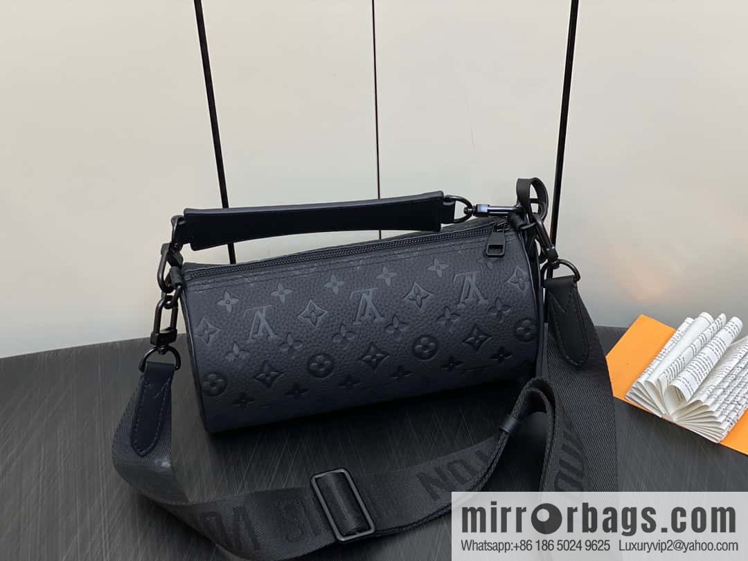 [Original single boutique] M46796 full leather black cylinder bag men's bag series Soft Polochon small handbag