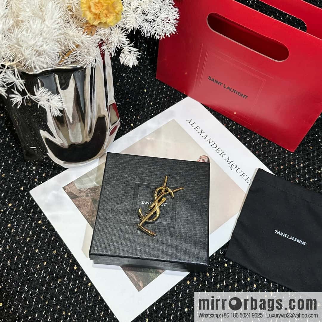 Saint Laurent Gold YSL Brooch