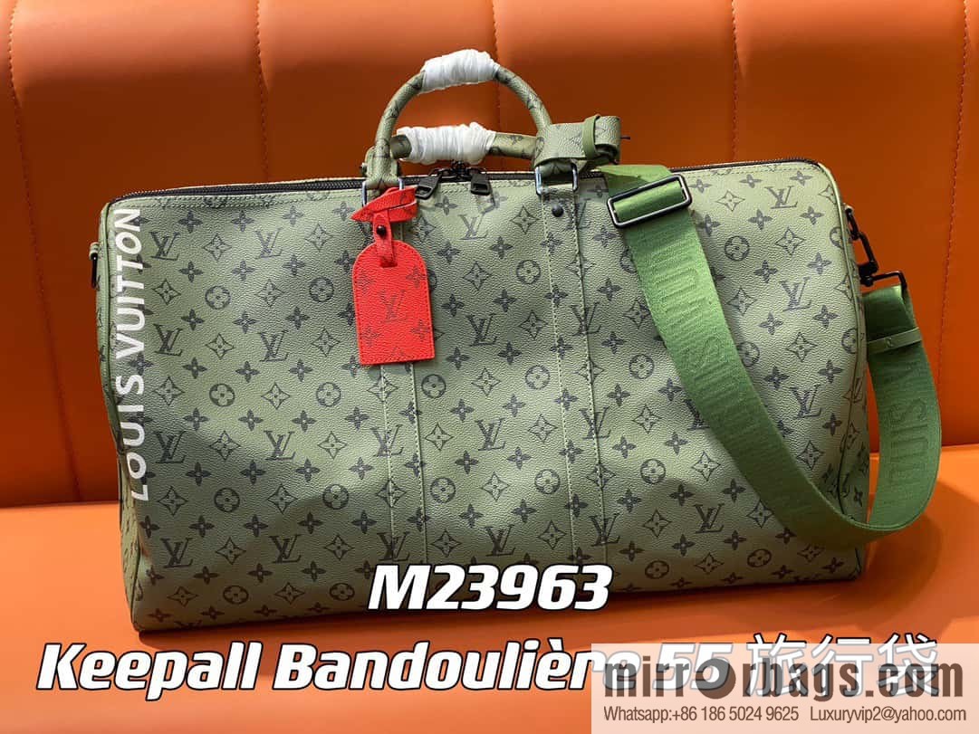 [Original order boutique] M23963 green silk screen, travel bag series, this Keepall Bandoulière 55 travel bag