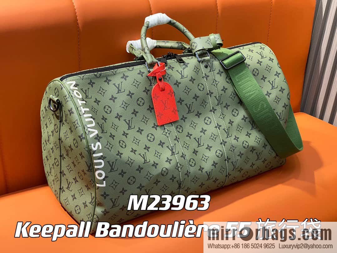 [Original order boutique] M23963 green silk screen, travel bag series, this Keepall Bandoulière 55 travel bag
