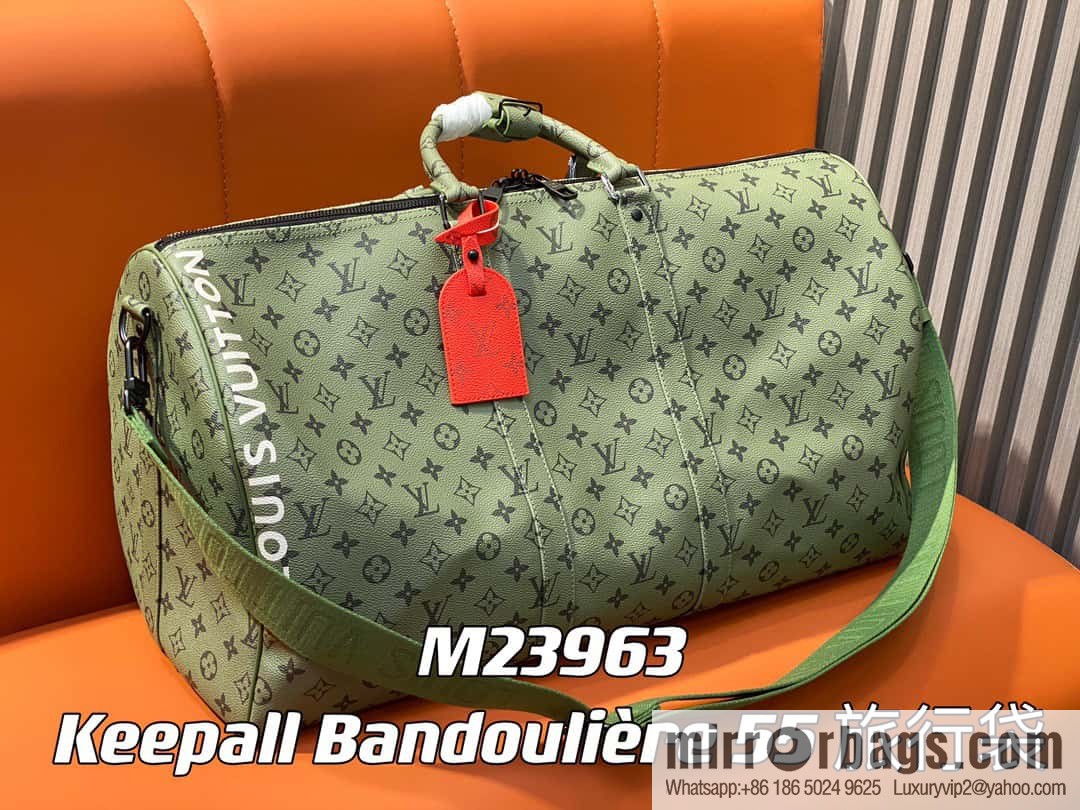 [Original order boutique] M23963 green silk screen, travel bag series, this Keepall Bandoulière 55 travel bag