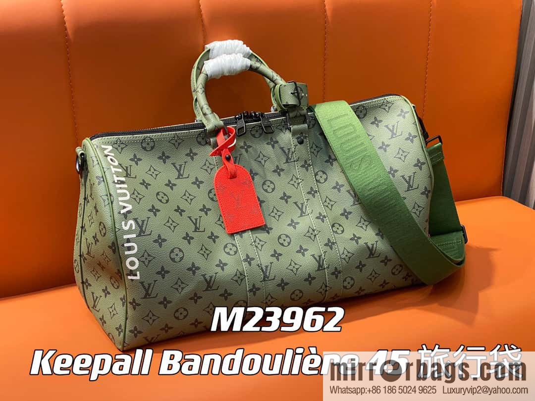 [Original single boutique] M23962 green silk screen, travel bag series Keepall Bandoulière 45 travel bag