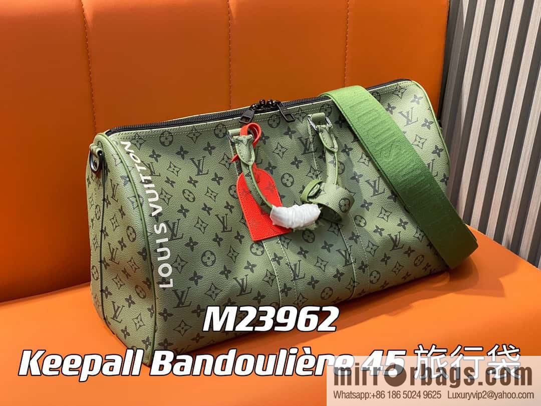 [Original single boutique] M23962 green silk screen, travel bag series Keepall Bandoulière 45 travel bag