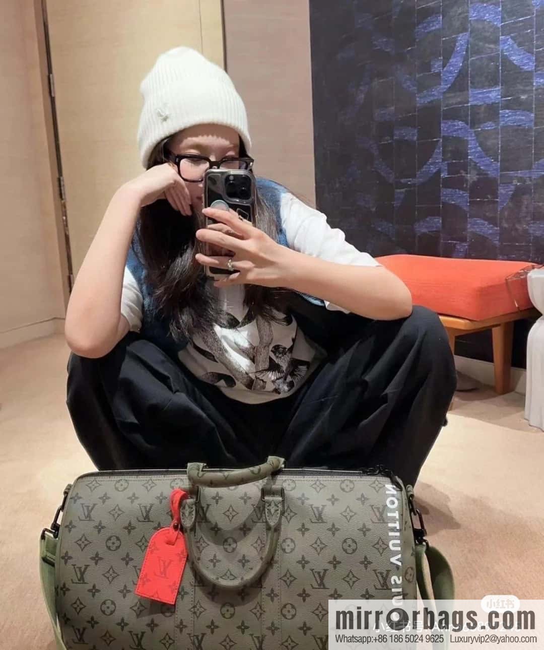 [Original single boutique] M23962 green silk screen, travel bag series Keepall Bandoulière 45 travel bag