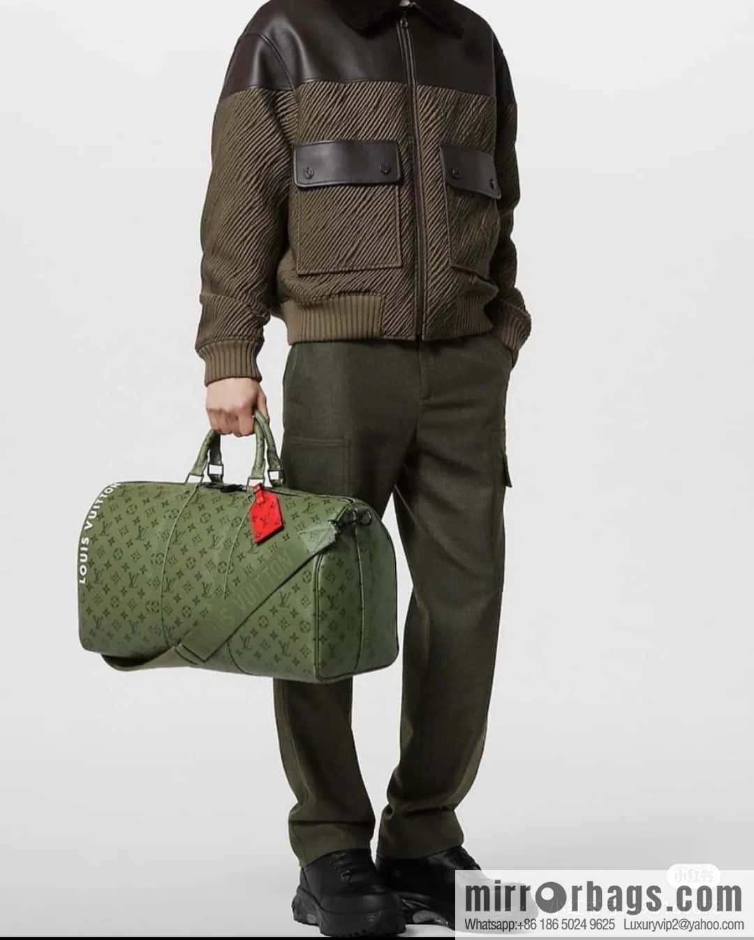 [Original single boutique] M23962 green silk screen, travel bag series Keepall Bandoulière 45 travel bag