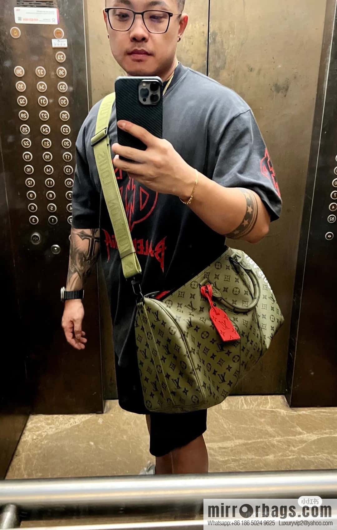 [Original single boutique] M23962 green silk screen, travel bag series Keepall Bandoulière 45 travel bag