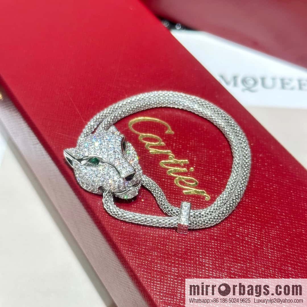 ☀️Cartier PANTHÜRE DECARTIER Jungle Series Full Diamond Leopard Necklace, Bracelet ☀️