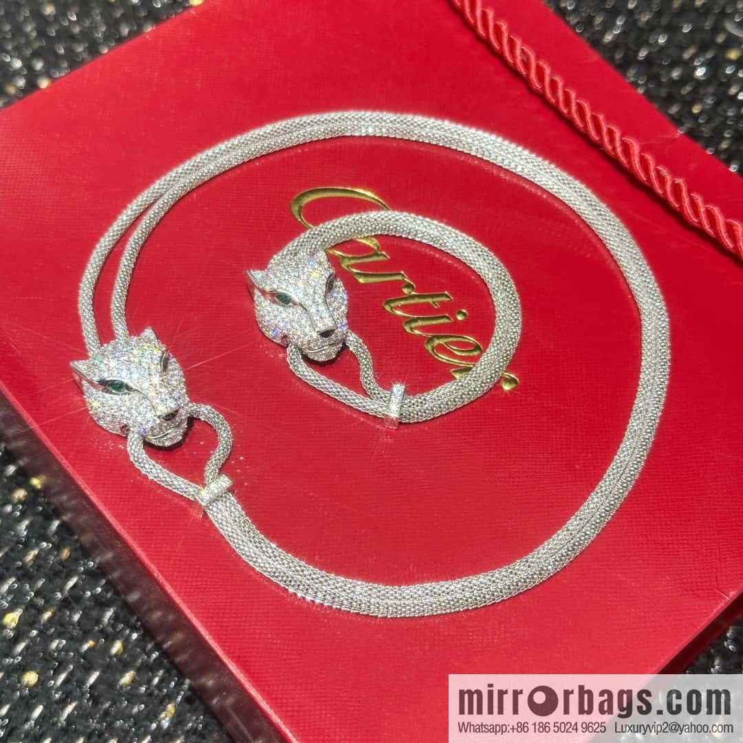 ☀️Cartier PANTHÜRE DECARTIER Jungle Series Full Diamond Leopard Necklace, Bracelet ☀️