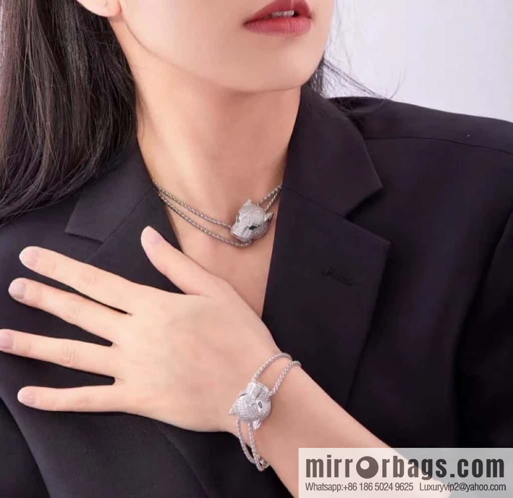 ☀️Cartier PANTHÜRE DECARTIER Jungle Series Full Diamond Leopard Necklace, Bracelet ☀️