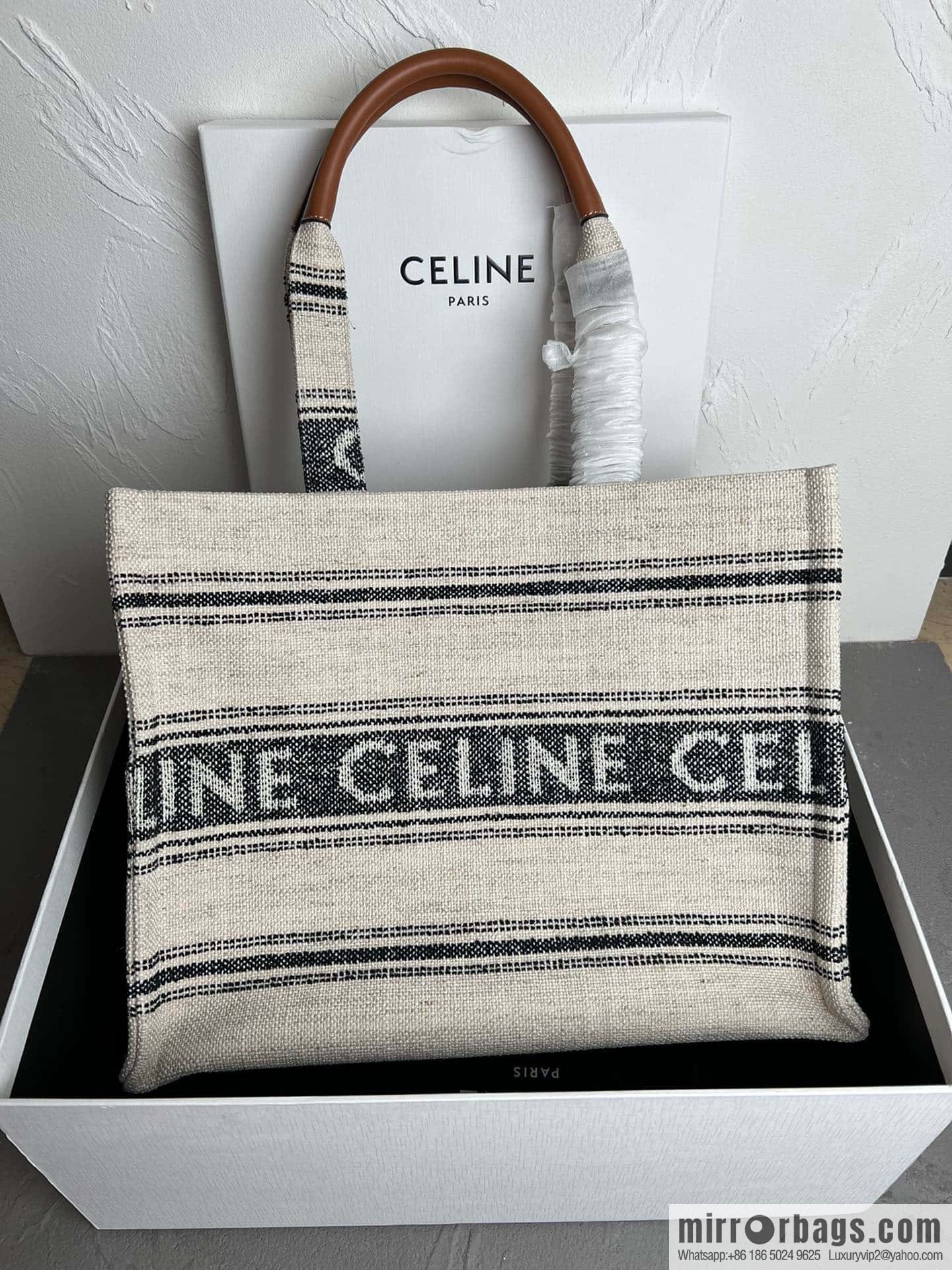Exclusive CELINE 23s | New summer fabric cow leather (fabric) tote Cacbs 23s latest collection | CABAS THAIS Large CELINE jacquard striped fabric handbag Model: 196762