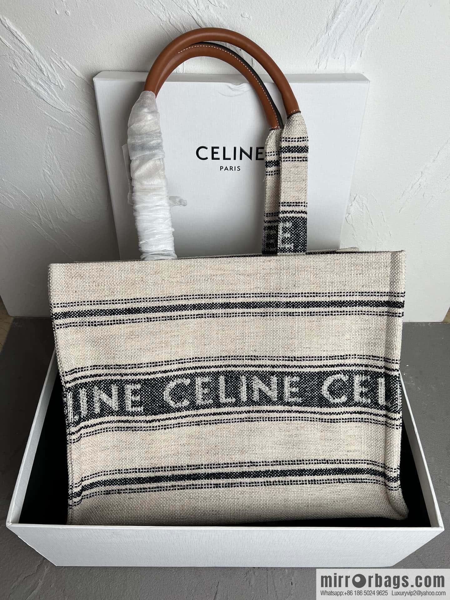 Exclusive CELINE 23s | New summer fabric cow leather (fabric) tote Cacbs 23s latest collection | CABAS THAIS Large CELINE jacquard striped fabric handbag Model: 196762