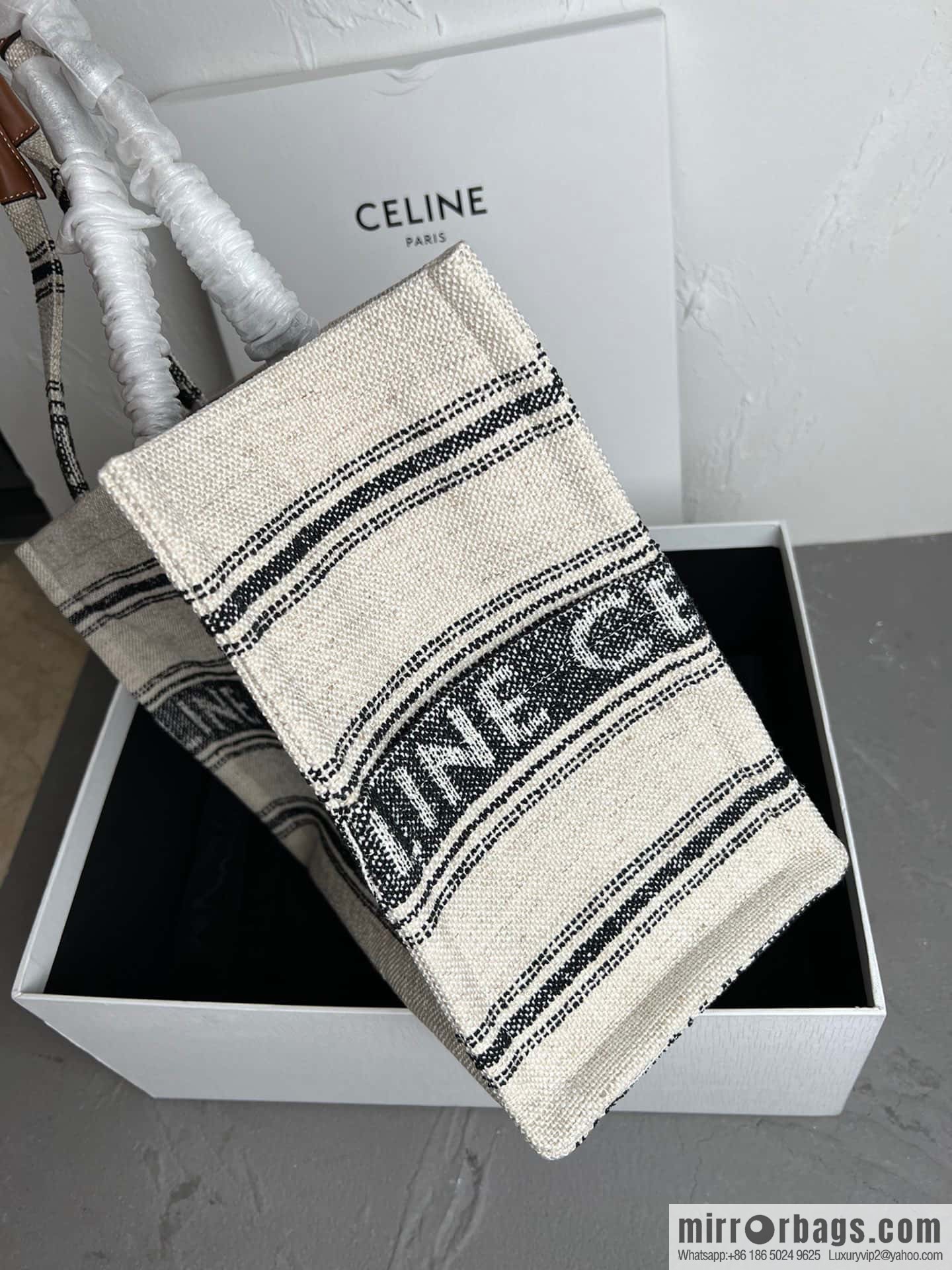 Exclusive CELINE 23s | New summer fabric cow leather (fabric) tote Cacbs 23s latest collection | CABAS THAIS Large CELINE jacquard striped fabric handbag Model: 196762