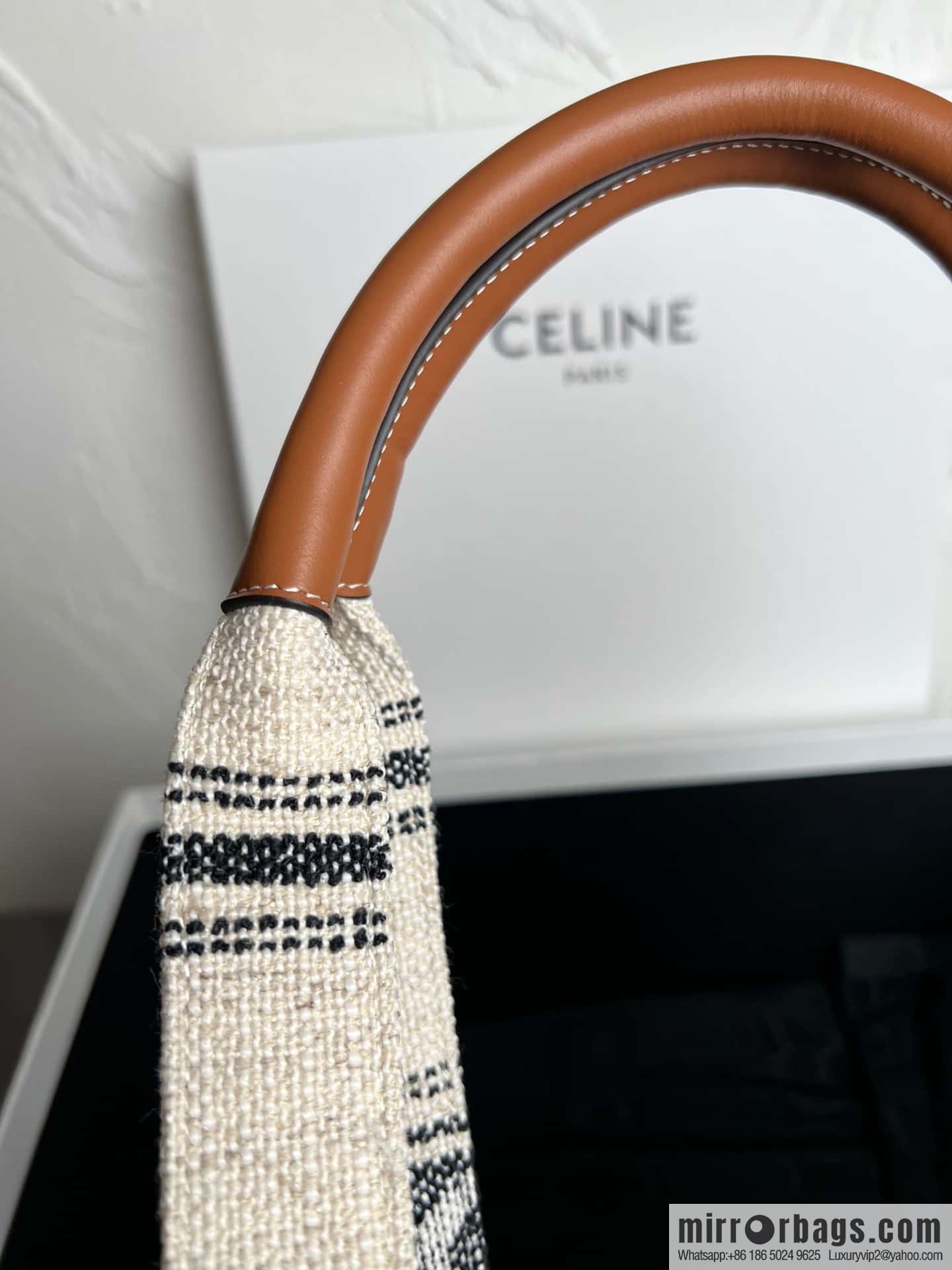Exclusive CELINE 23s | New summer fabric cow leather (fabric) tote Cacbs 23s latest collection | CABAS THAIS Large CELINE jacquard striped fabric handbag Model: 196762