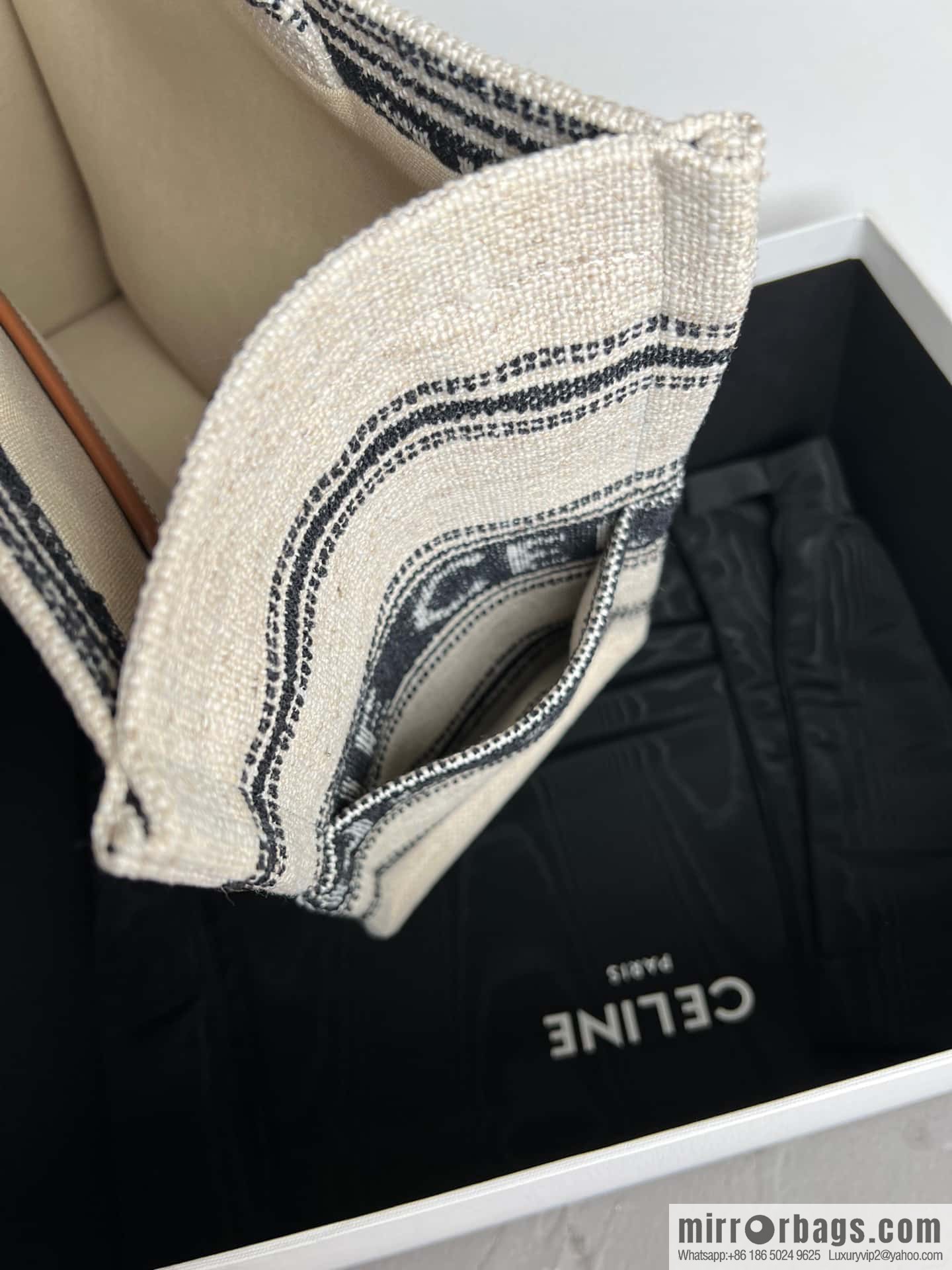Exclusive CELINE 23s | New summer fabric cow leather (fabric) tote Cacbs 23s latest collection | CABAS THAIS Large CELINE jacquard striped fabric handbag Model: 196762