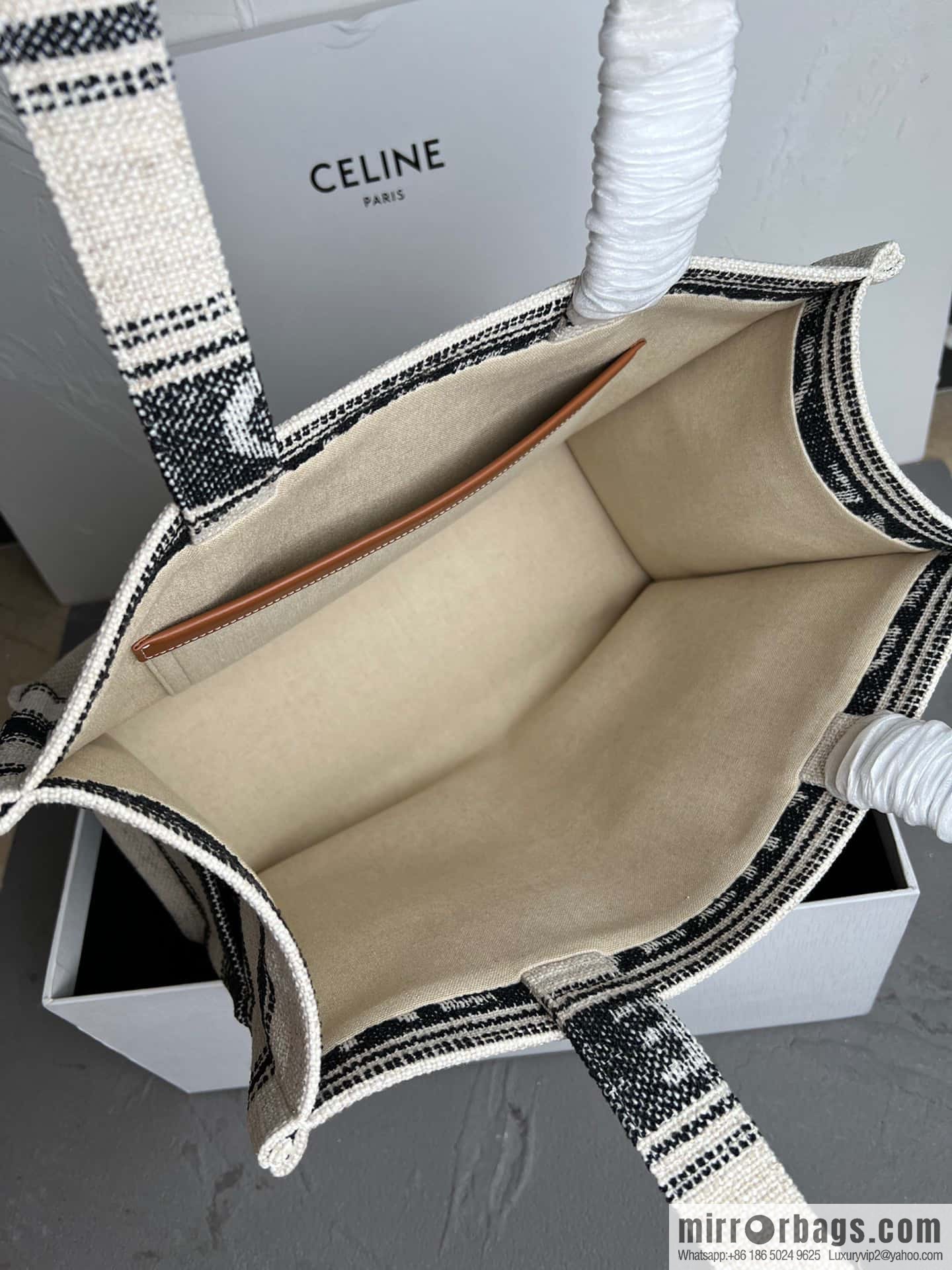 Exclusive CELINE 23s | New summer fabric cow leather (fabric) tote Cacbs 23s latest collection | CABAS THAIS Large CELINE jacquard striped fabric handbag Model: 196762