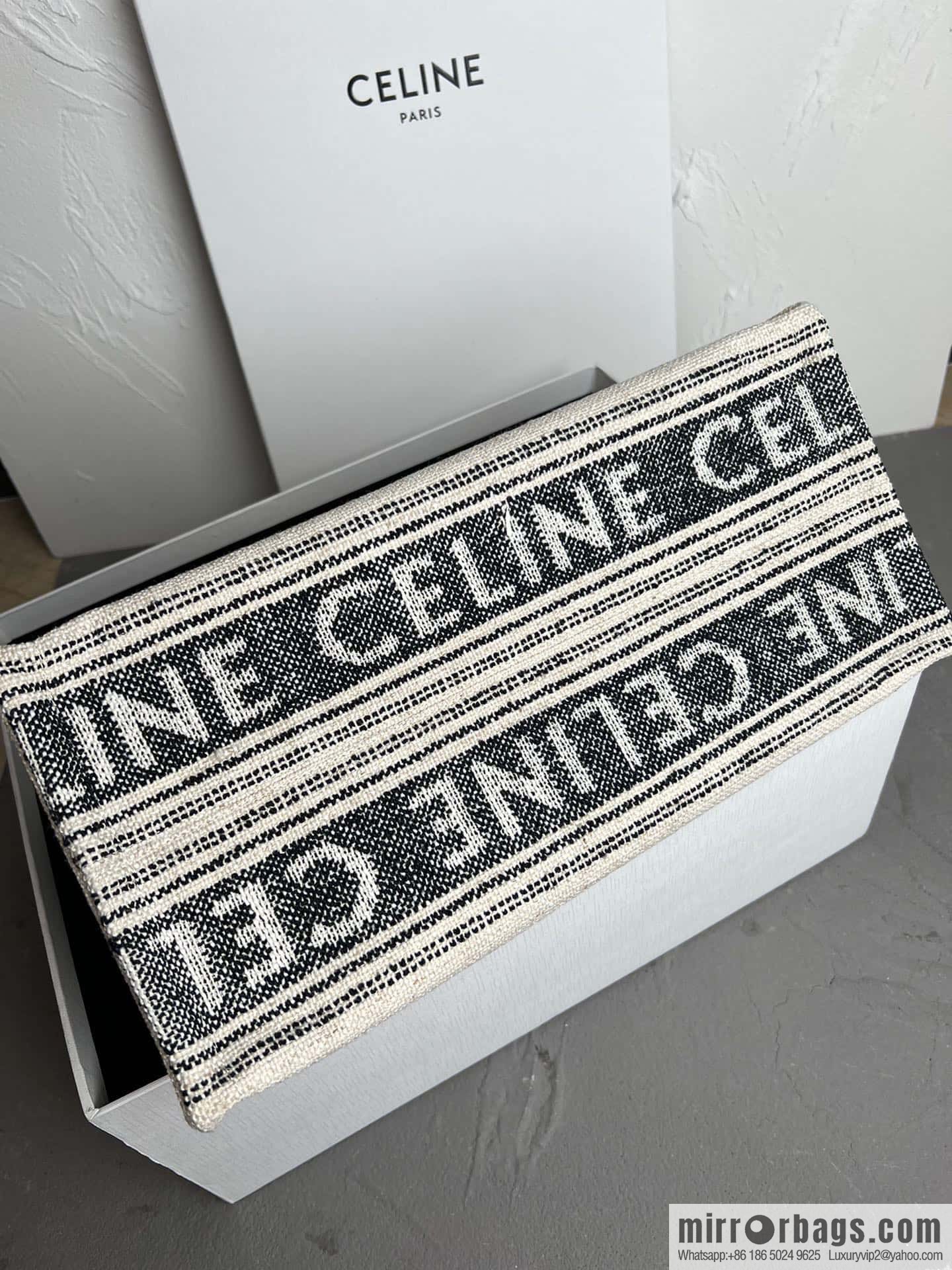 Exclusive CELINE 23s | New summer fabric cow leather (fabric) tote Cacbs 23s latest collection | CABAS THAIS Large CELINE jacquard striped fabric handbag Model: 196762