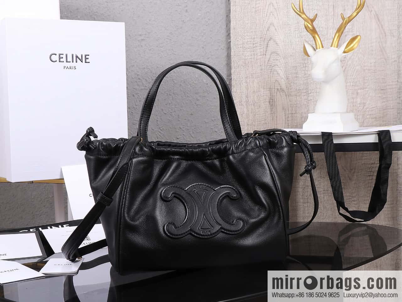 [Premium quality, all-steel hardware 】𝗖𝗘𝗟𝗜𝗡𝗘 new full leather drawstring bag small model: 111013