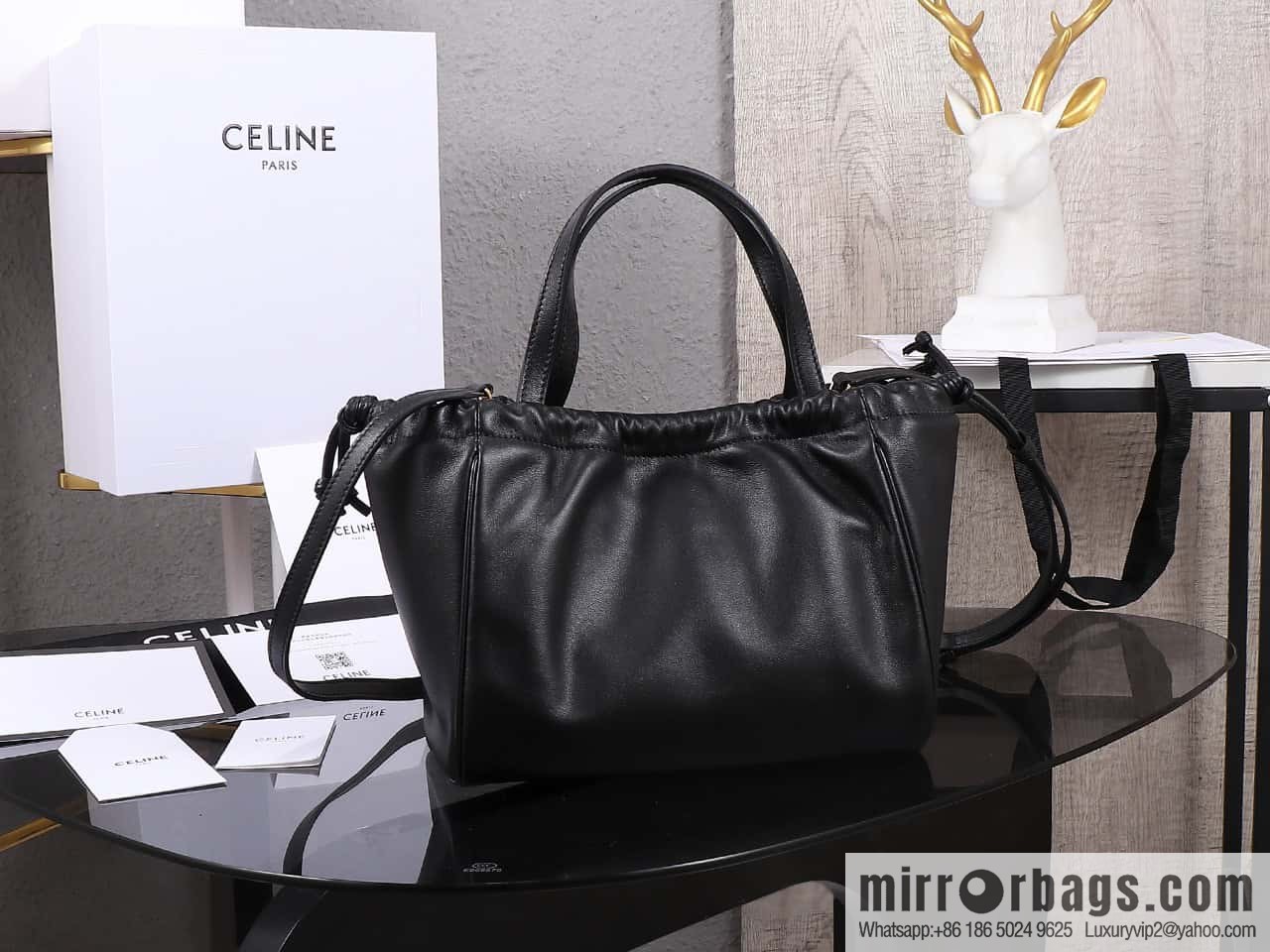 [Premium quality, all-steel hardware 】𝗖𝗘𝗟𝗜𝗡𝗘 new full leather drawstring bag small model: 111013
