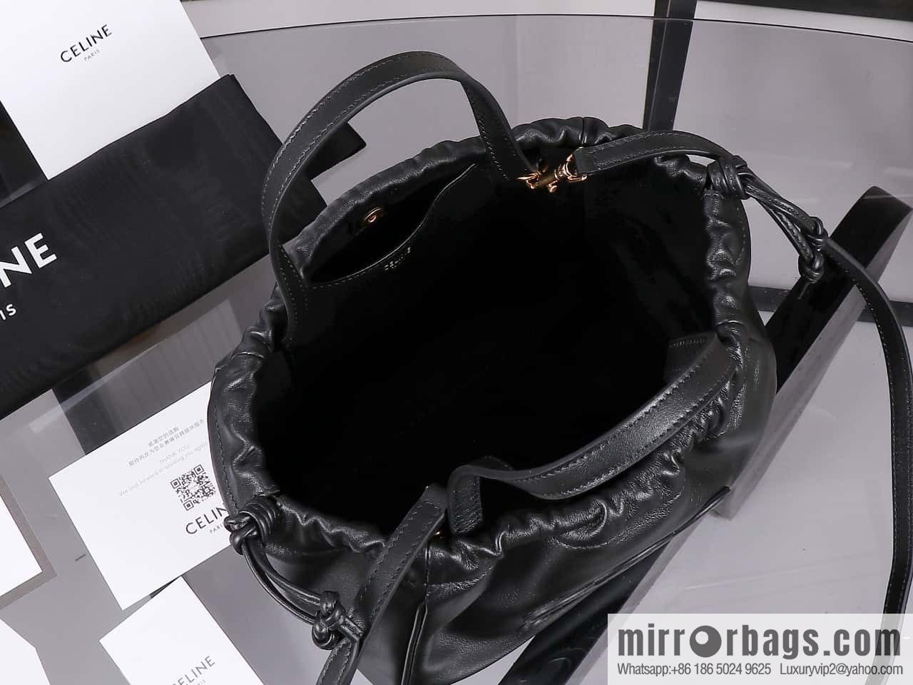 [Premium quality, all-steel hardware 】𝗖𝗘𝗟𝗜𝗡𝗘 new full leather drawstring bag small model: 111013