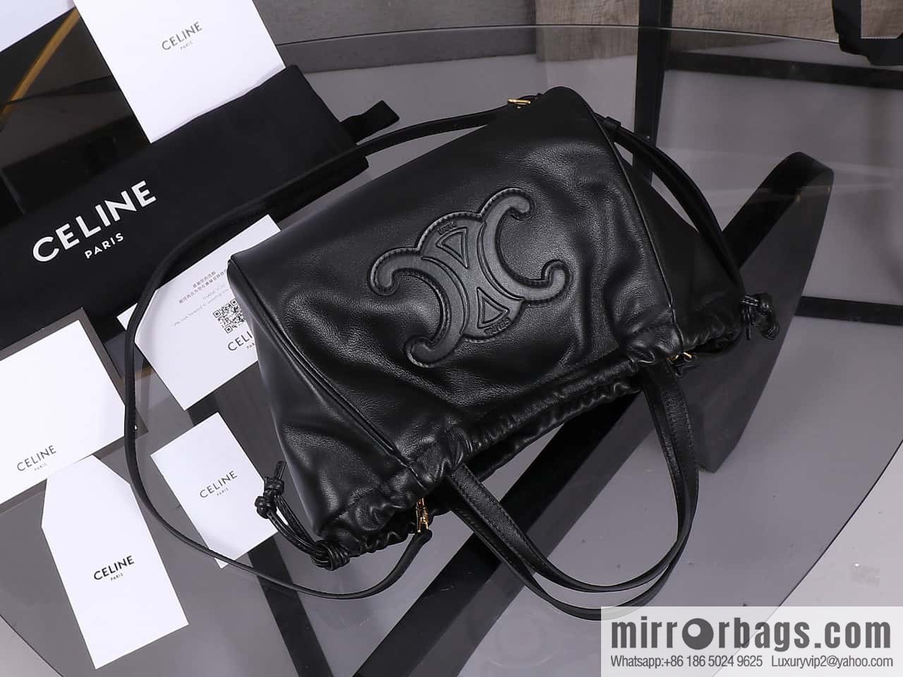 [Premium quality, all-steel hardware 】𝗖𝗘𝗟𝗜𝗡𝗘 new full leather drawstring bag small model: 111013