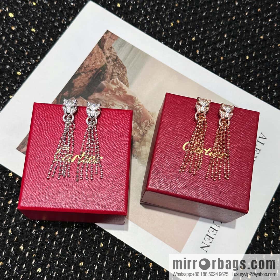 ☀️Cartier PANTHÜRE DECARTIER Jungle Series Full Diamond Leopard Tassel Earrings