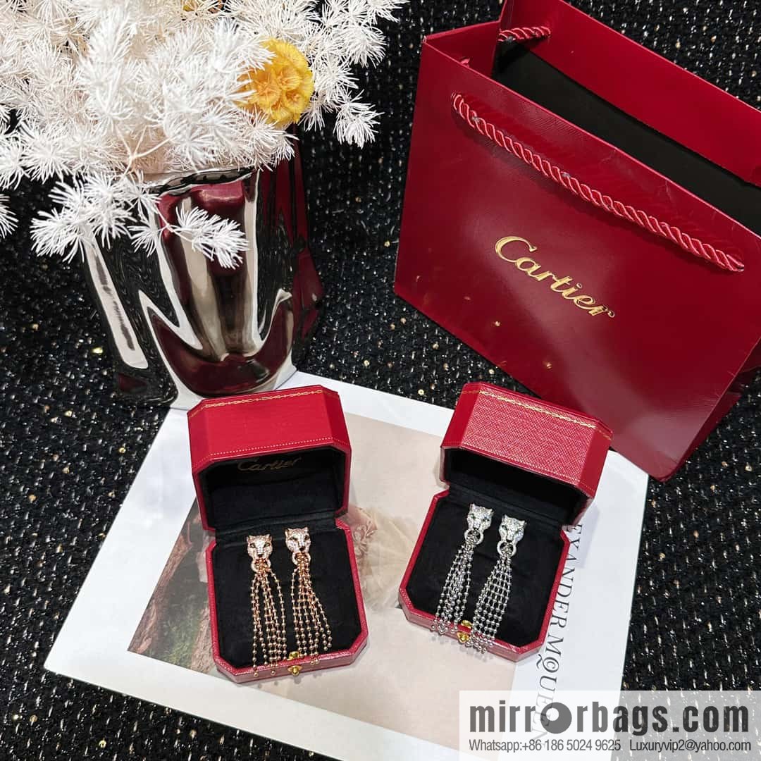 ☀️Cartier PANTHÜRE DECARTIER Jungle Series Full Diamond Leopard Tassel Earrings