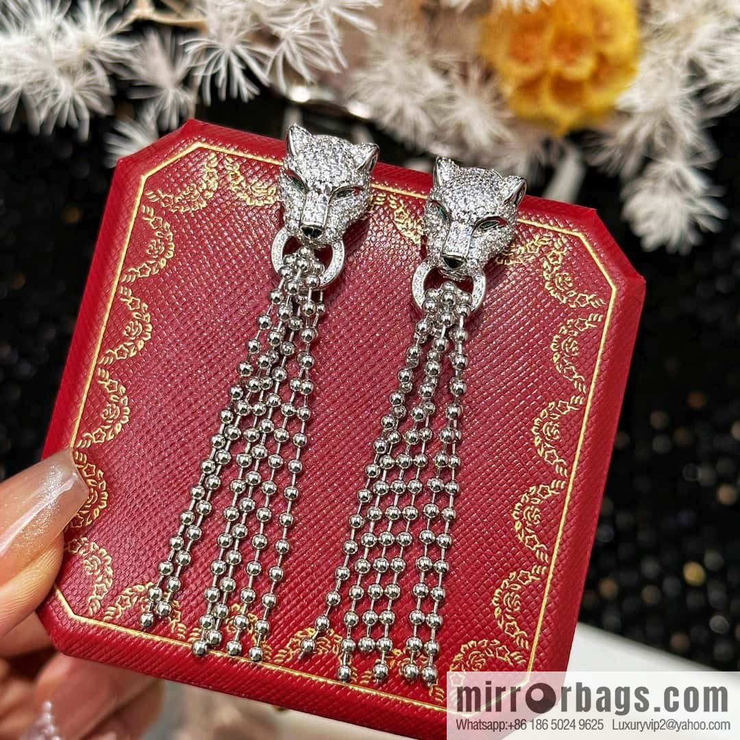☀️Cartier PANTHÜRE DECARTIER Jungle Series Full Diamond Leopard Tassel Earrings