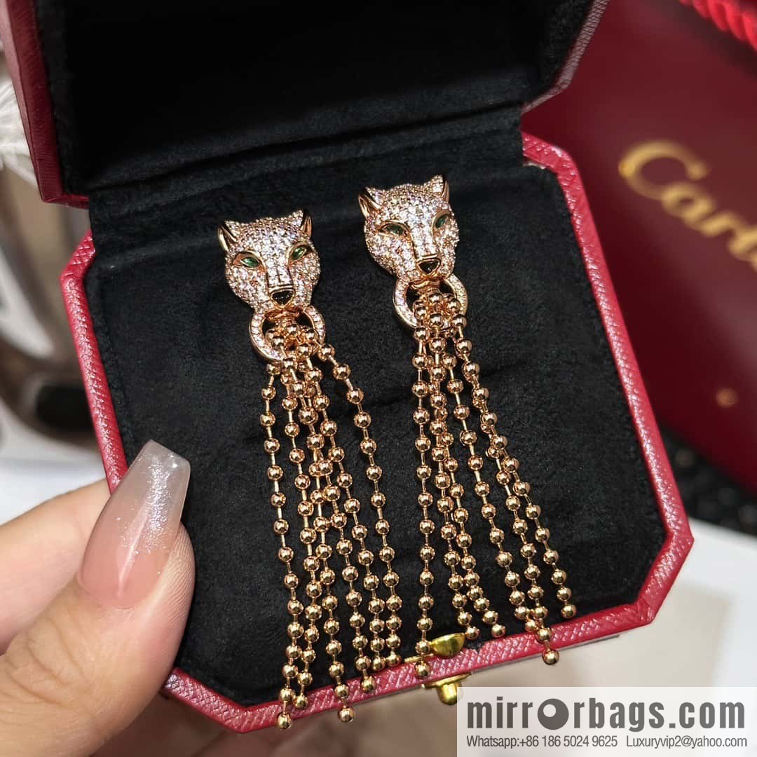☀️Cartier PANTHÜRE DECARTIER Jungle Series Full Diamond Leopard Tassel Earrings