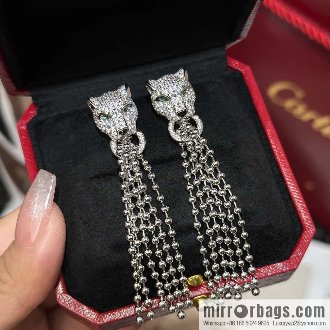 ☀️Cartier PANTHÜRE DECARTIER Jungle Series Full Diamond Leopard Tassel Earrings
