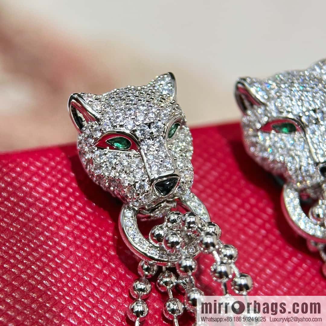 ☀️Cartier PANTHÜRE DECARTIER Jungle Series Full Diamond Leopard Tassel Earrings