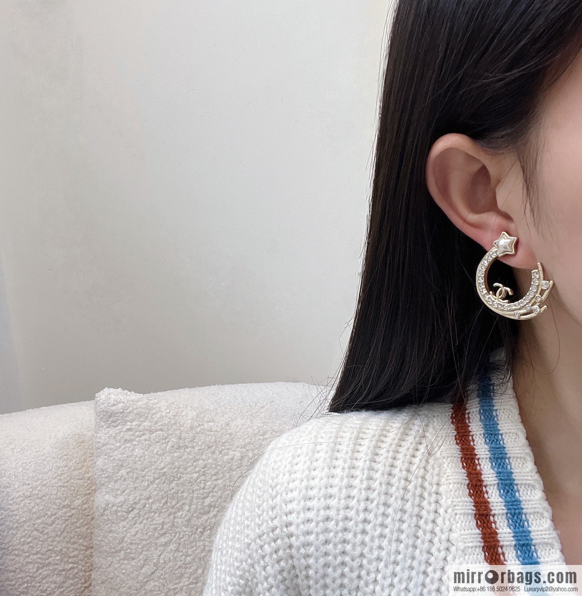 ☀️New ☑️ Chanel double C pentagram ⭐ star stud earrings ☀️