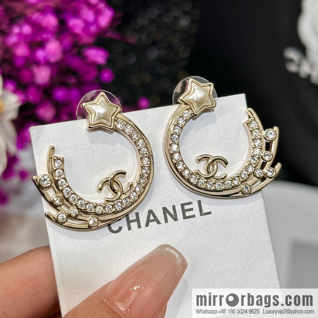 ☀️New ☑️ Chanel double C pentagram ⭐ star stud earrings ☀️