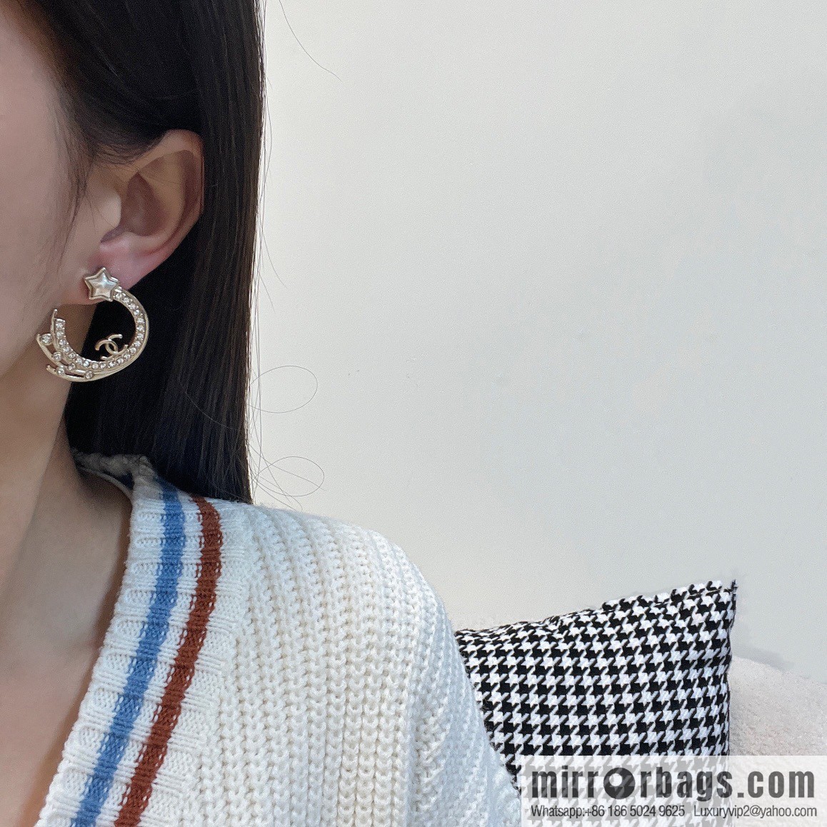 ☀️New ☑️ Chanel double C pentagram ⭐ star stud earrings ☀️