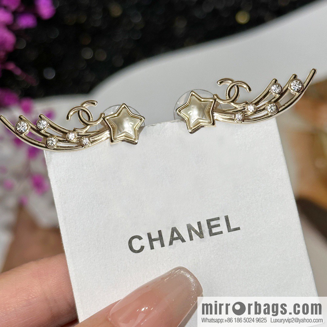 ☀️New ☑️ Chanel double C pentagram ⭐ star stud earrings ☀️