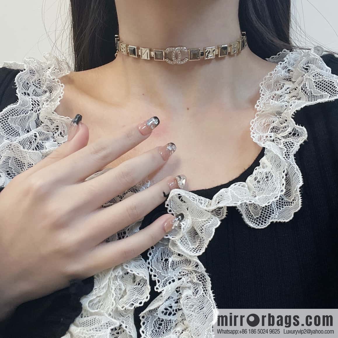 ☀️New ☑️ Chanel Double C Square Diamond Collar Necklace ☀️