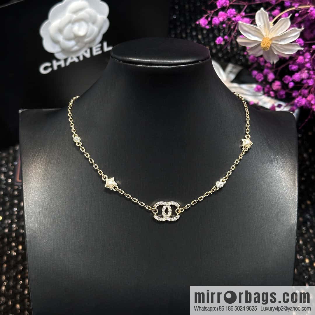☀️New ☑️ Chanel double C full diamond pentagram ⭐ star necklace ☀️