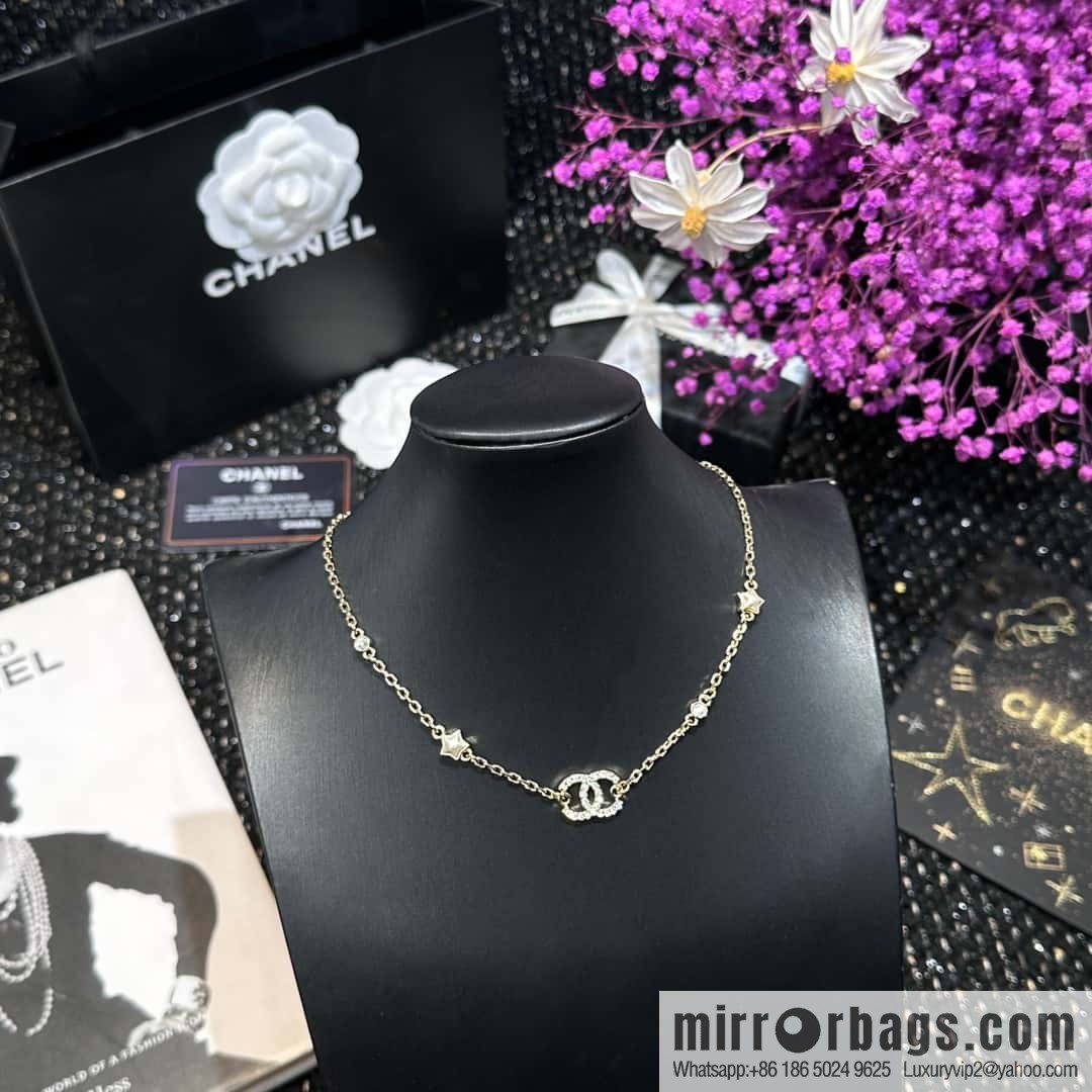 ☀️New ☑️ Chanel double C full diamond pentagram ⭐ star necklace ☀️