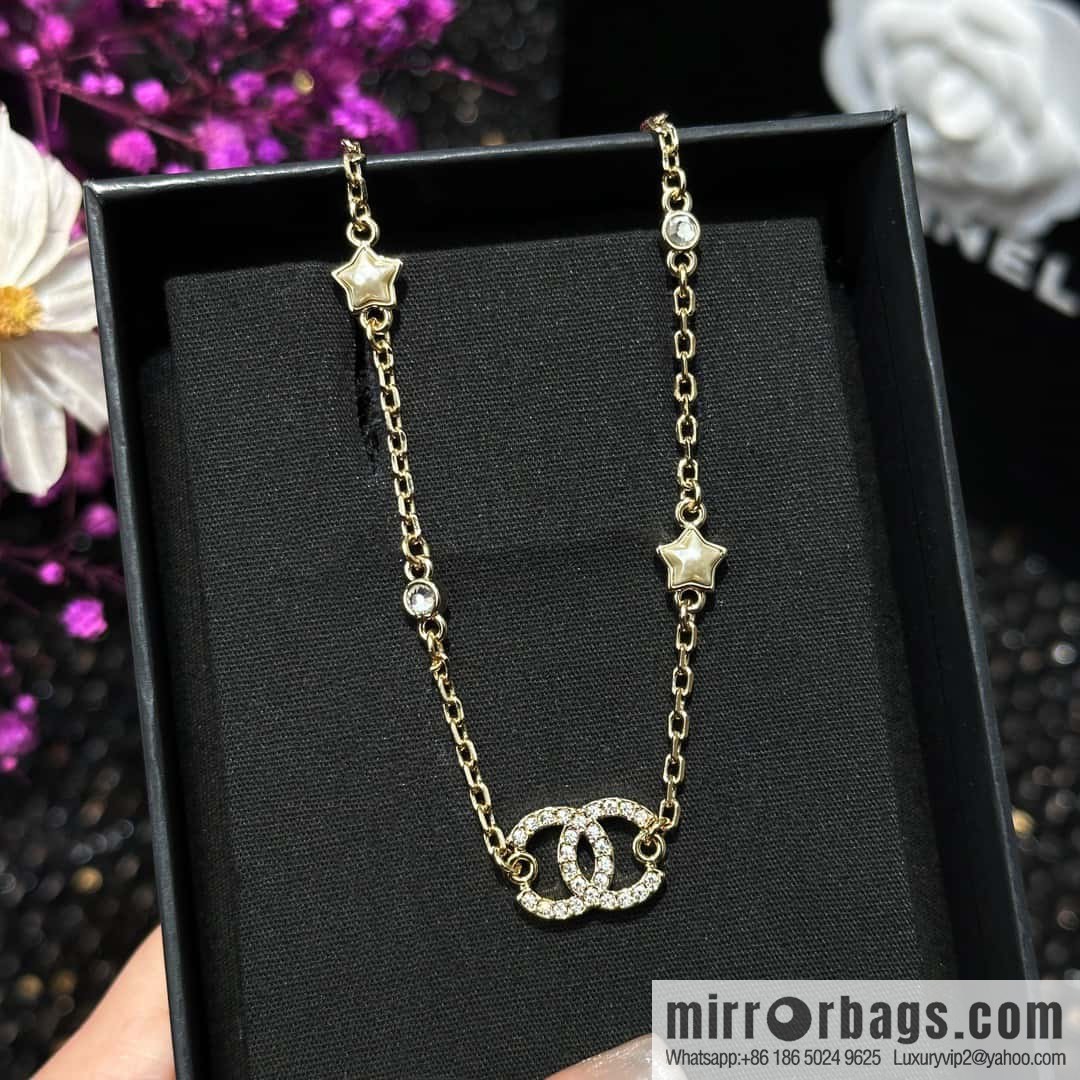 ☀️New ☑️ Chanel double C full diamond pentagram ⭐ star necklace ☀️