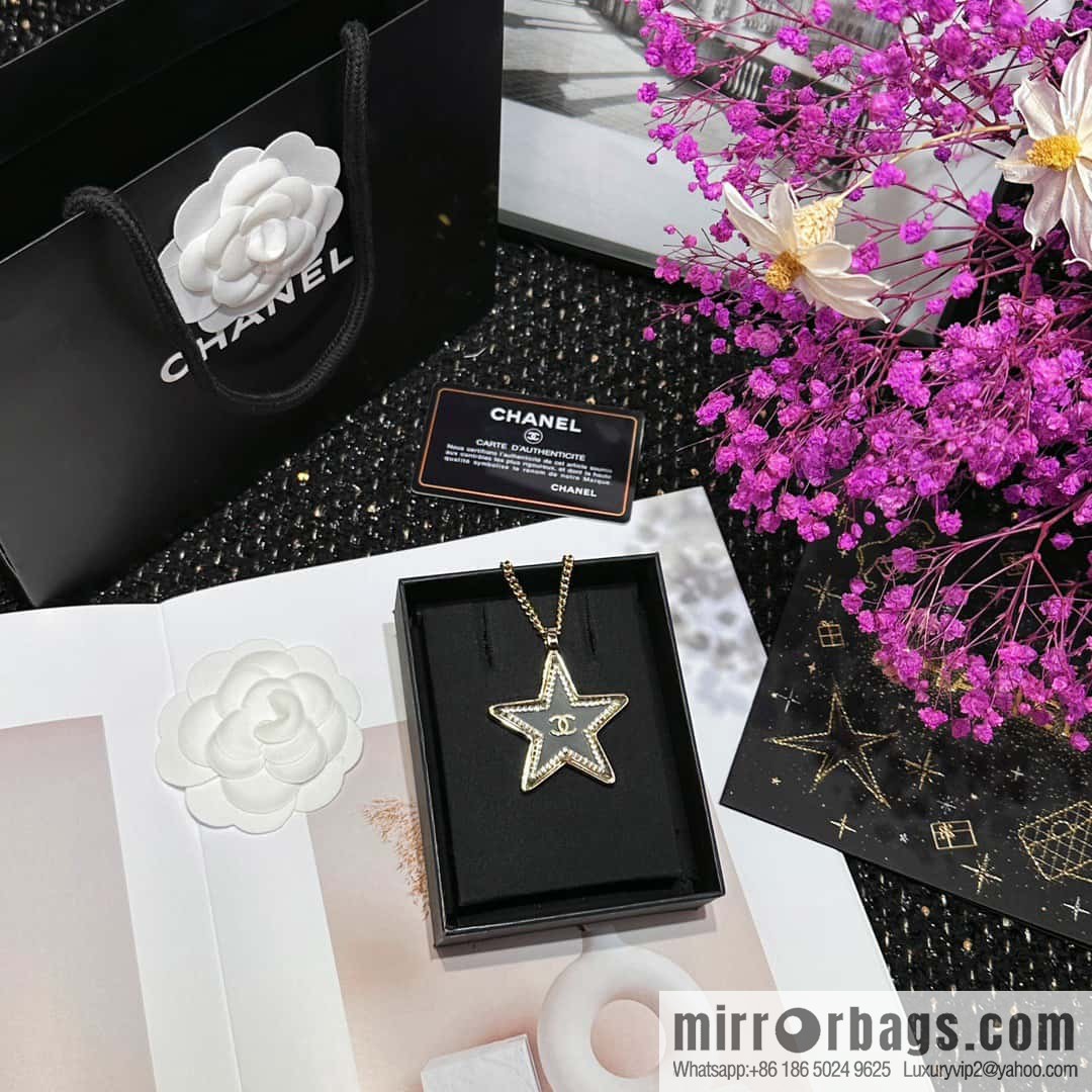 ☀️New ☑️ Chanel Double C Pentagram ⭐ Star Necklace ☀️