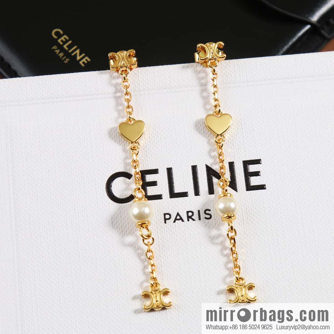 ❗️New ❗️ ☀️ New ☑️ Celine Celine Arc de Triomphe peach heart love pearl stud earrings