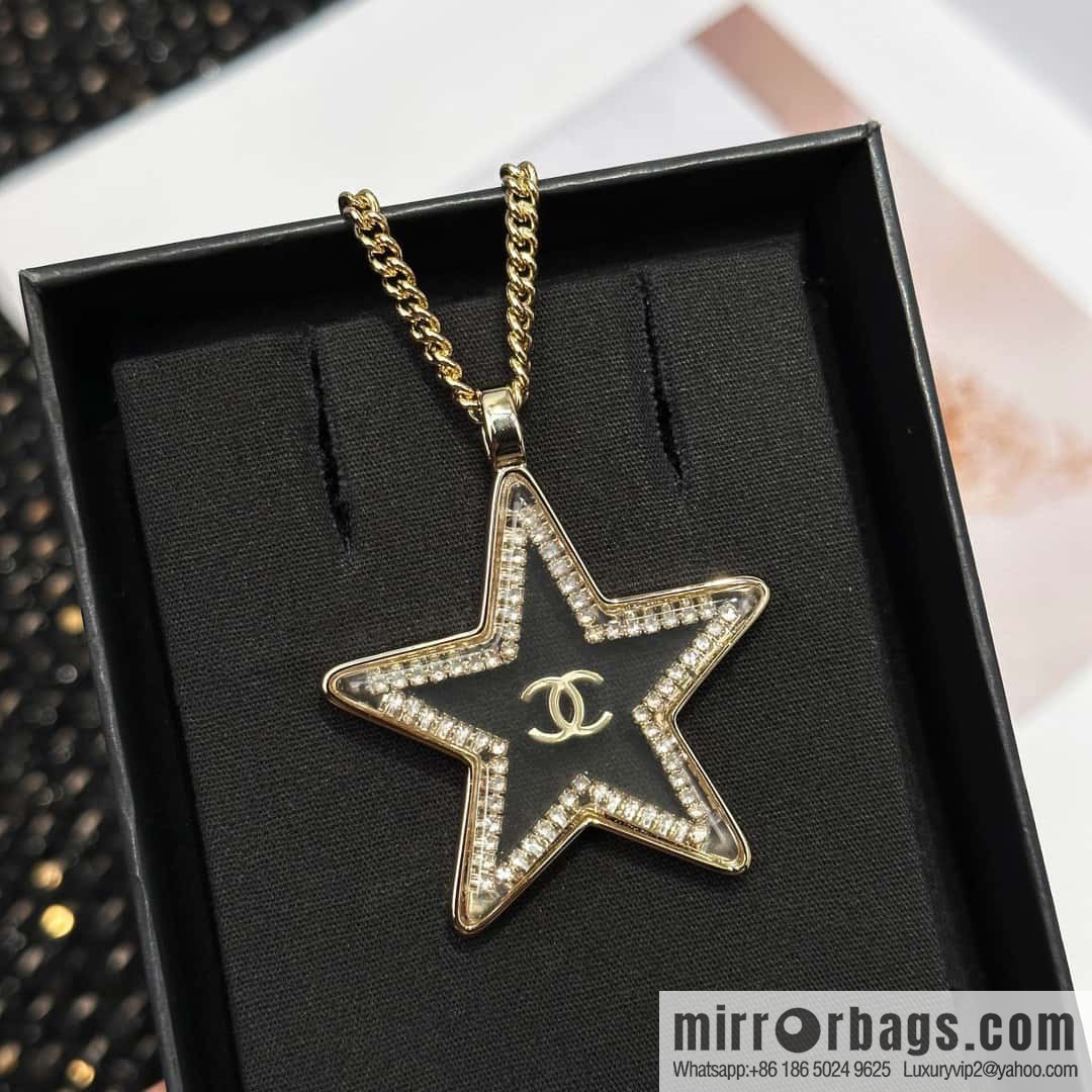 ☀️New ☑️ Chanel Double C Pentagram ⭐ Star Necklace ☀️