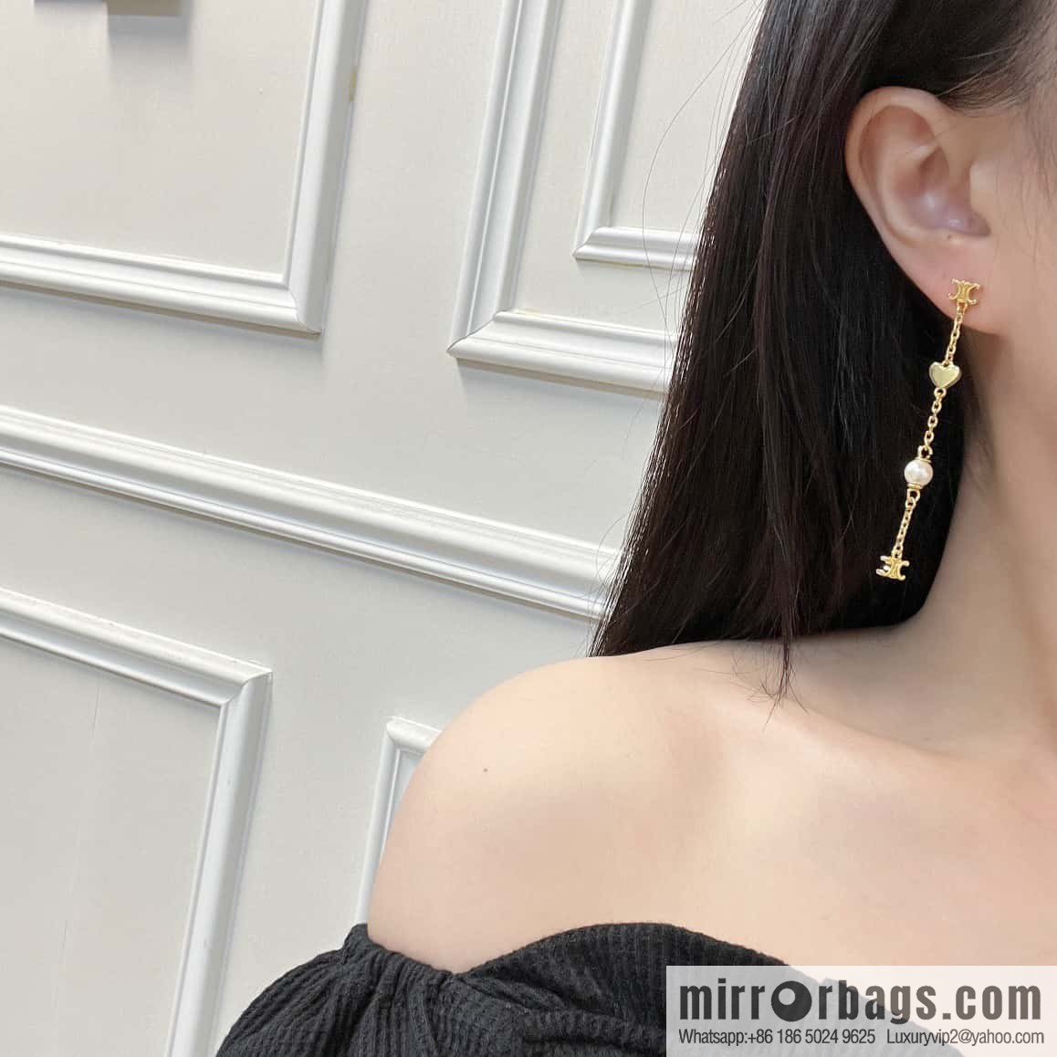 ❗️New ❗️ ☀️ New ☑️ Celine Celine Arc de Triomphe peach heart love pearl stud earrings