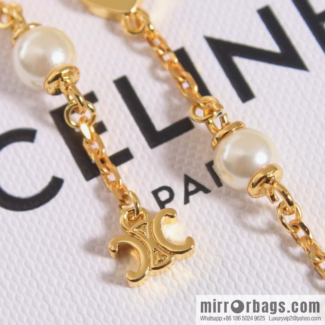 ❗️New ❗️ ☀️ New ☑️ Celine Celine Arc de Triomphe peach heart love pearl stud earrings