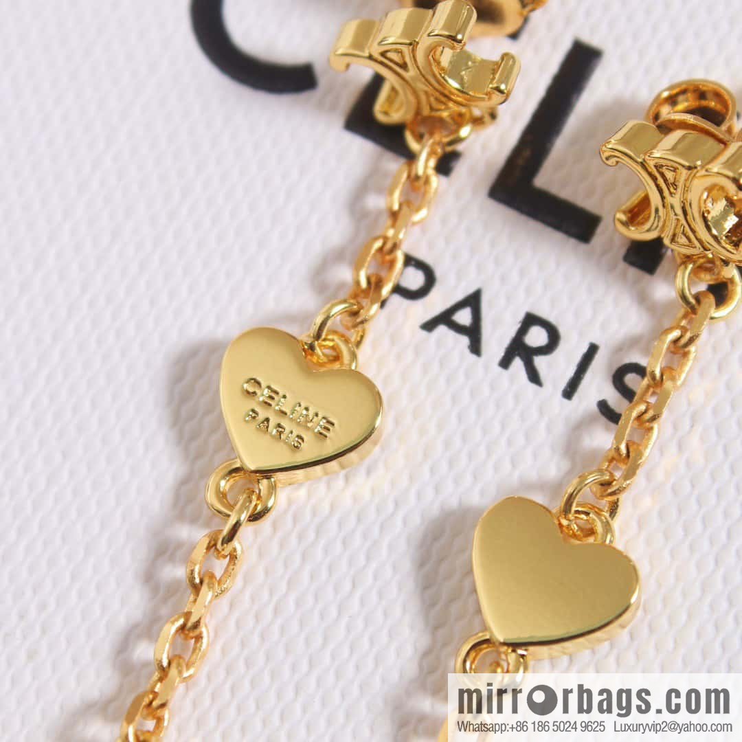 ❗️New ❗️ ☀️ New ☑️ Celine Celine Arc de Triomphe peach heart love pearl stud earrings