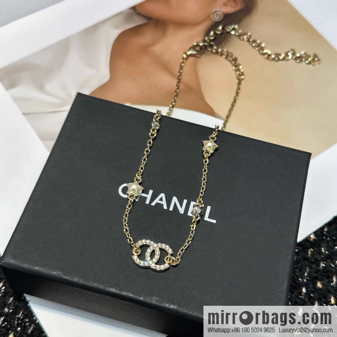 ☀️New ☑️ Chanel double C full diamond pentagram ⭐ star necklace ☀️