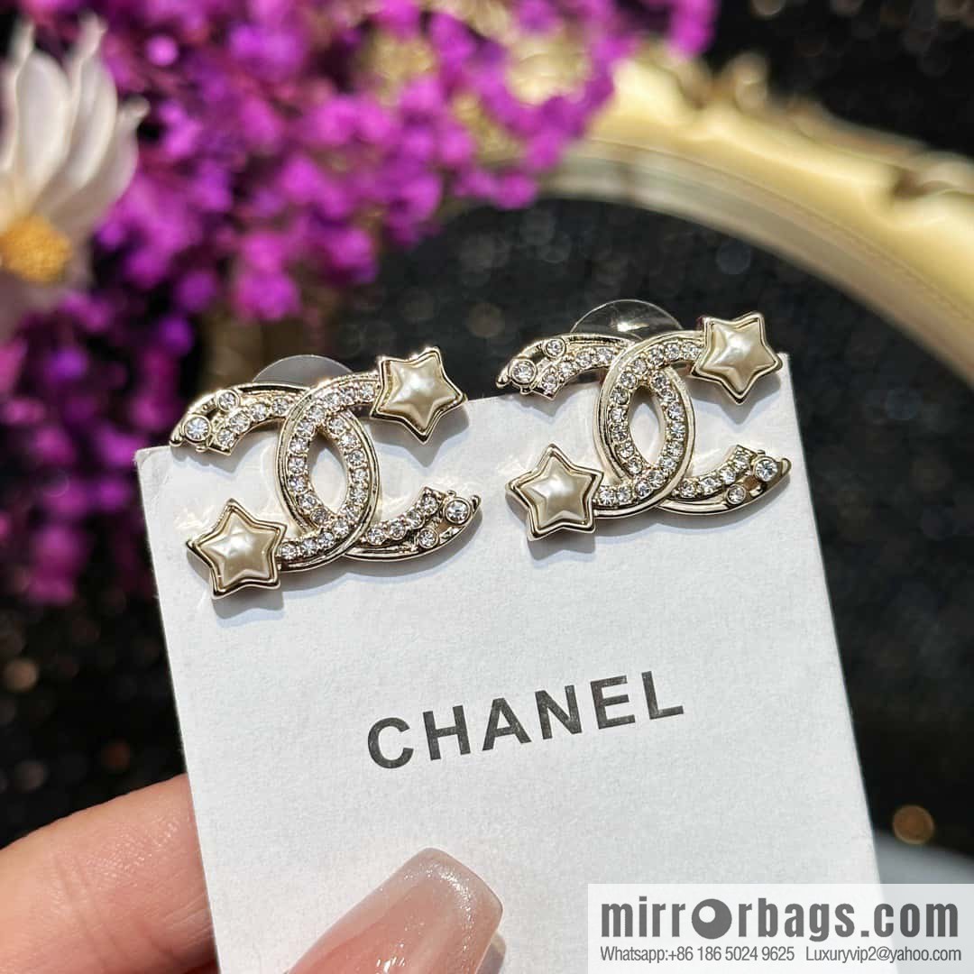 ☀️New ☑️ Chanel double C pentagram ⭐ star stud earrings ☀️
